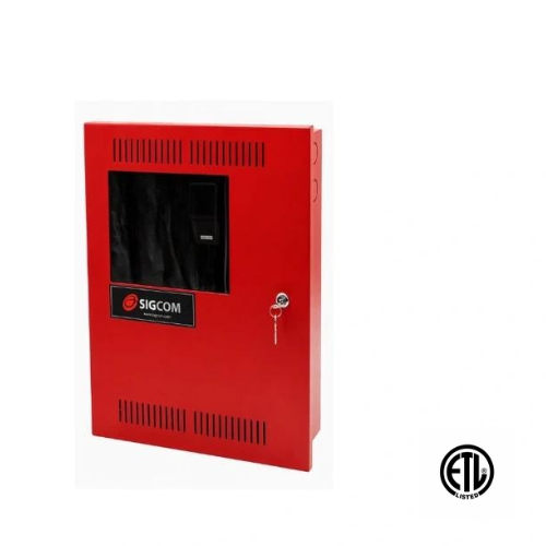 SIGCOM VECP-60 Voice Evacuation Control Panel — red enclosure with key lock
